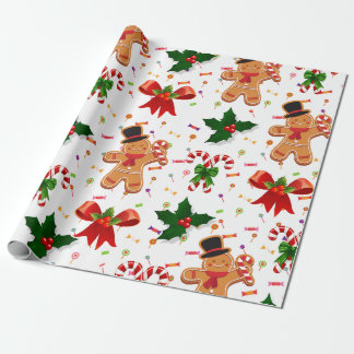 Gingerbread Christmas Candy Ribbon Wrapping Paper