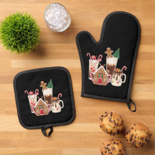 Gingerbread Christmas Coffee Lover Gift Xmas Oven Mitt & Pot Holder Set