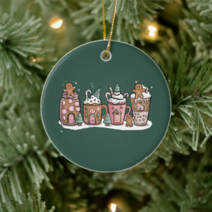 Gingerbread Christmas Coffee Lover Latte Drink  Ceramic Tree Decoration