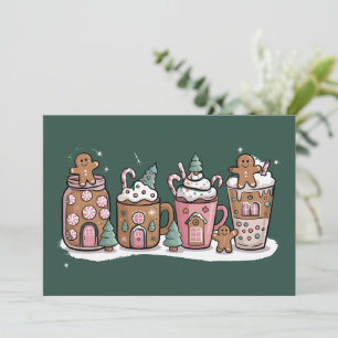Gingerbread Christmas Coffee Lover Latte Drink  Holiday Card