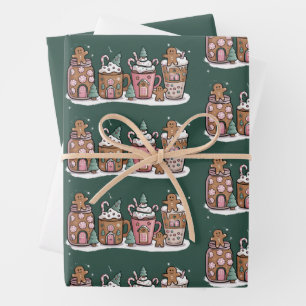 Gingerbread Christmas Coffee Lover Latte Drink  Wrapping Paper Sheet