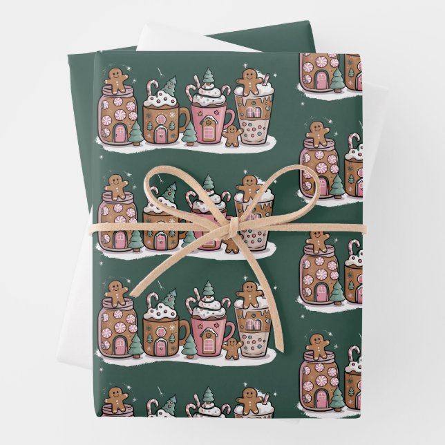 Gingerbread Christmas Coffee Lover Latte Drink  Wrapping Paper Sheet (In situ)