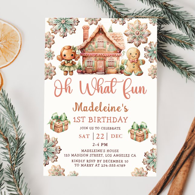 Gingerbread Christmas Cookie Birthday Oh What Fun Invitation (Creator Uploaded)