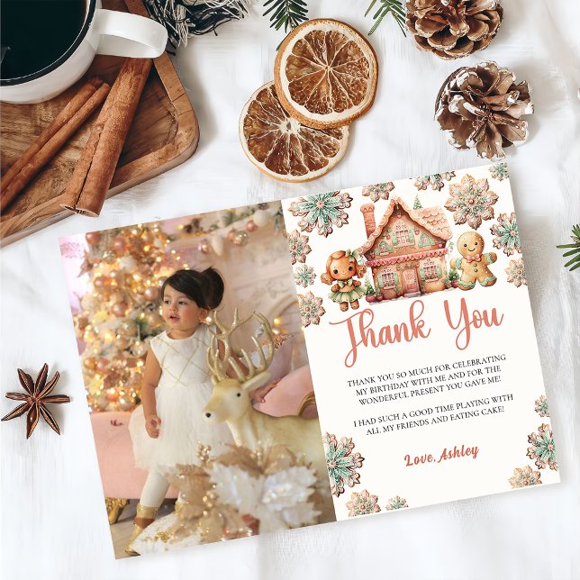 Gingerbread Christmas Cookie Birthday Photo Thank You Card (Creator Uploaded)