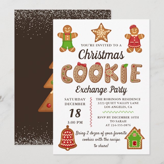 Gingerbread Christmas Cookie Exchange Party Invitation (Front/Back)