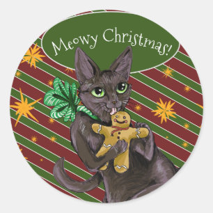 Gingerbread Christmas Cookie Kitty Classic Round Sticker