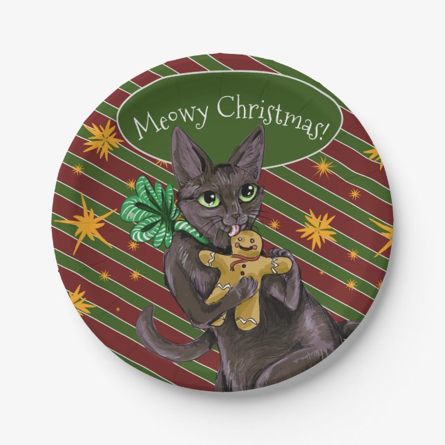Gingerbread Christmas Cookie Kitty Paper Plate (Front)