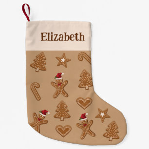 Gingerbread Christmas Cookie Shapes & Name Small Christmas Stocking