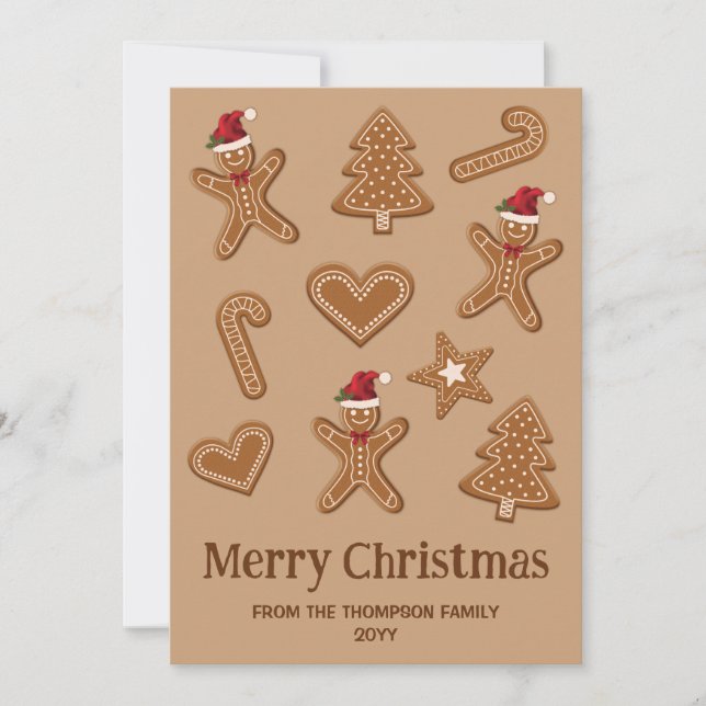Gingerbread Christmas Cookie Shapes On Brown Holiday Card (Front)