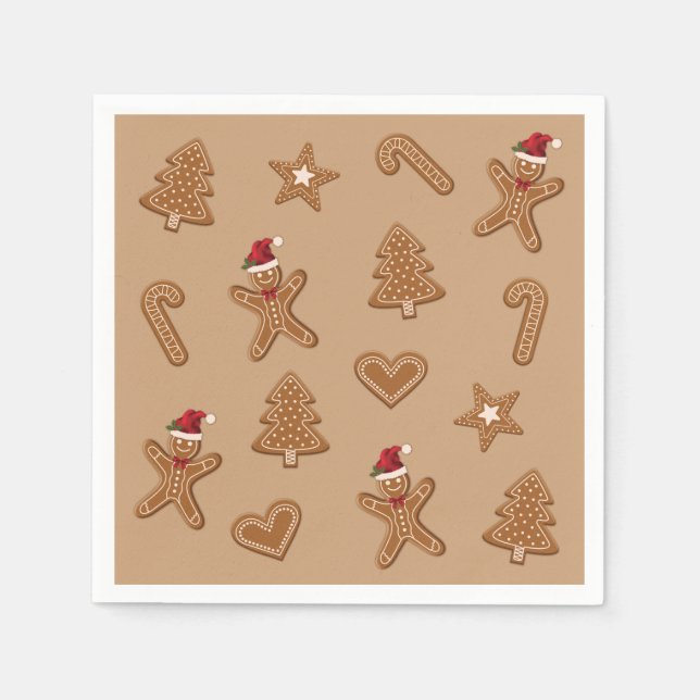 Gingerbread Christmas Cookie Shapes On Brown Napkin (Front)