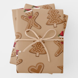 Gingerbread Christmas Cookie Shapes On Brown Wrapping Paper Sheet
