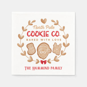 Gingerbread Christmas Cookies Family Name Red Napkin