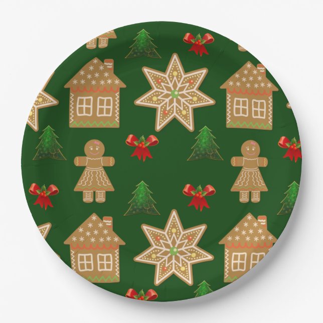 Gingerbread Christmas cookies Paper Plate (Front)