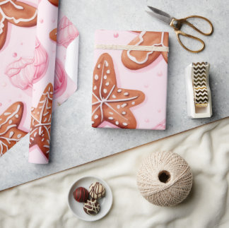  Gingerbread Christmas Cookies Pink Wrapping Paper