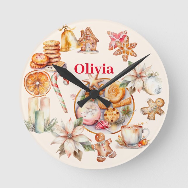 Gingerbread Christmas Dinner Party  Round Clock (Front)