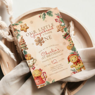 Gingerbread Christmas First Birthday Party Invitation