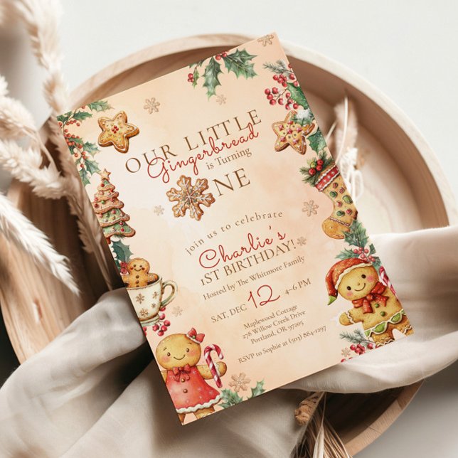 Gingerbread Christmas First Birthday Party Invitation (Creator Uploaded)