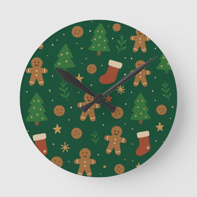 Gingerbread Christmas Fun Round Clock (Front)