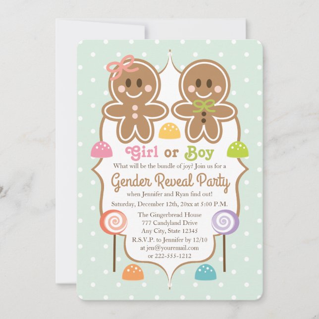 Gingerbread Christmas Gender Reveal Party Invitation (Front)