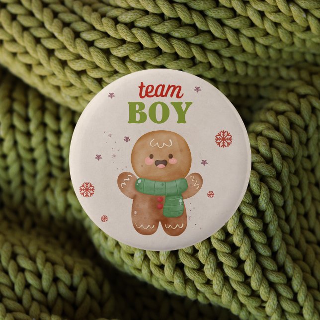 Gingerbread Christmas Gender Reveal Team Boy Vote 6 Cm Round Badge (Team boy - Christmas gender reveal voting button pin)
