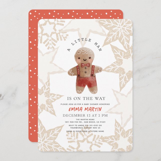Gingerbread Christmas Holiday Boy Baby Shower Invitation (Front/Back)