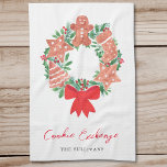 Gingerbread Christmas Holiday Cookie Exchange Tea Towel<br><div class="desc">Are you planning a Cookie Exchange? This cute kitchen towel is decorated with a watercolor festive cookie wreath and modern script typography. Easily customisable. There are matching invitations and party supplies in this collection. Original Watercolor © Michele Davies.</div>