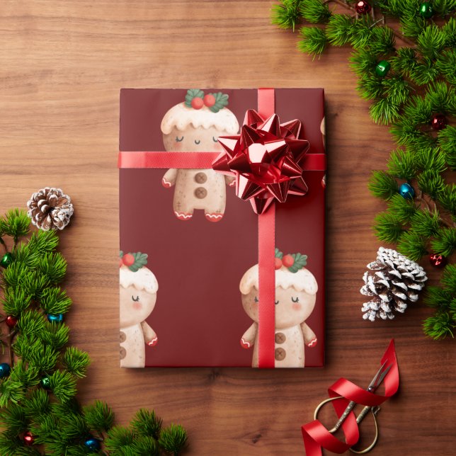 Gingerbread Christmas Holiday Xmas Gift Red Wrapping Paper (Holiday Gift)