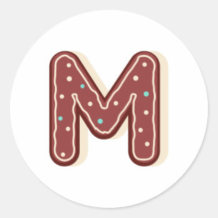 Gingerbread Christmas Initial Monogram Letter M Classic Round Sticker