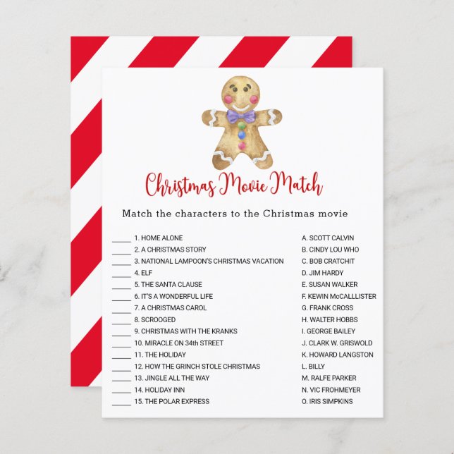 Gingerbread - Christmas Movie Match Game  (Front/Back)