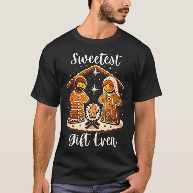 Gingerbread Christmas Nativity Sweetest Ever Jesus T-Shirt (Front)