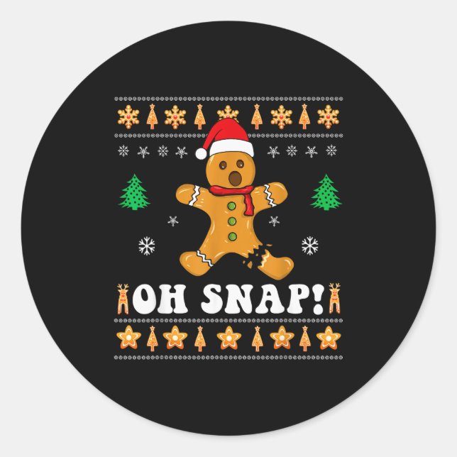 Gingerbread Christmas Oh Snap! Xmas Baking Baker H Classic Round Sticker (Front)
