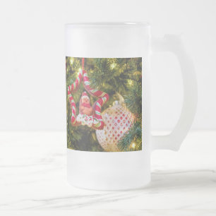 Gingerbread Christmas Ornament Frosted Glass Beer Mug