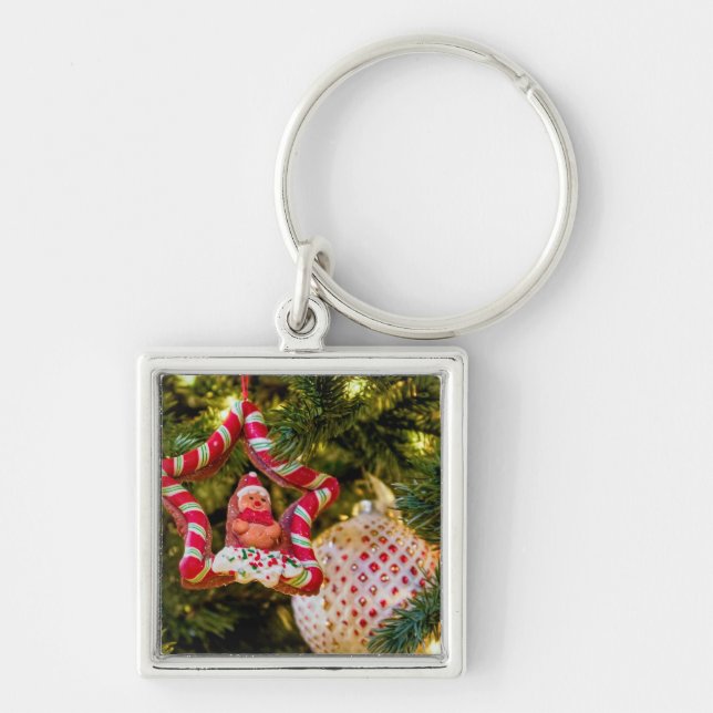 Gingerbread Christmas Ornament Key Ring (Front)