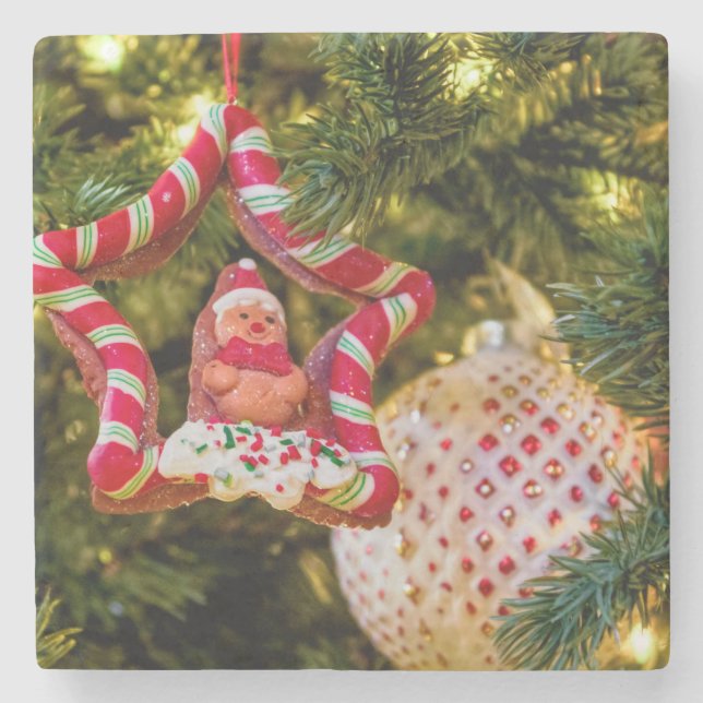 Gingerbread Christmas Ornament Stone Coaster (Front)