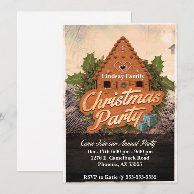 Gingerbread Christmas Party Invitation (Front/Back)