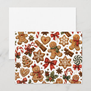 Gingerbread Christmas Pattern with Candy Canes Card