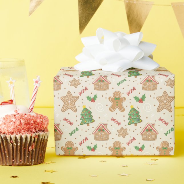 Gingerbread Christmas Pattern Wrapping Paper Roll (Birthday Party)