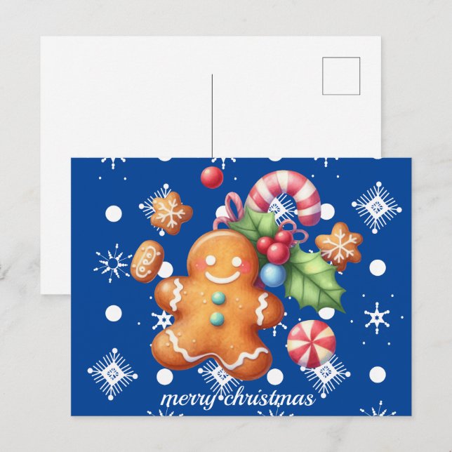 Gingerbread Christmas Peppermint Blue Name Snow  Postcard (Front/Back)
