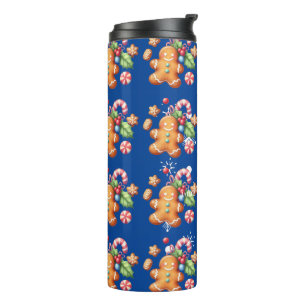 Gingerbread Christmas Peppermint Blue Name Snow Thermal Tumbler