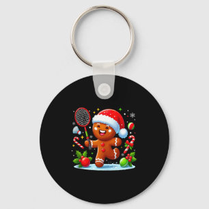 Gingerbread Christmas Playing Badminton Funny Play Key Ring