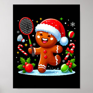 Gingerbread Christmas Playing Badminton Funny Play Poster