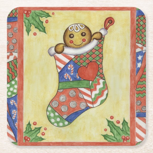 Gingerbread Christmas Stocking Coasters (Front)