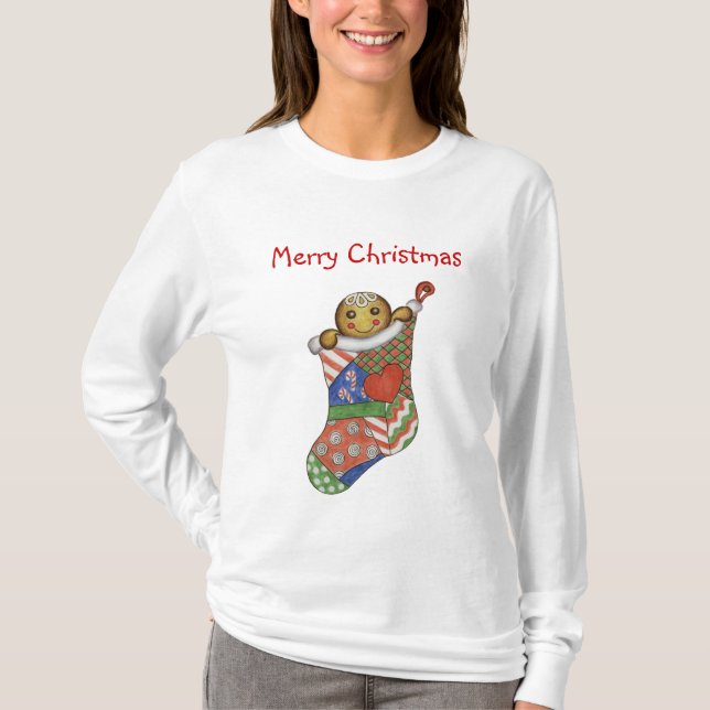 Gingerbread Christmas Stocking T-Shirt (Front)