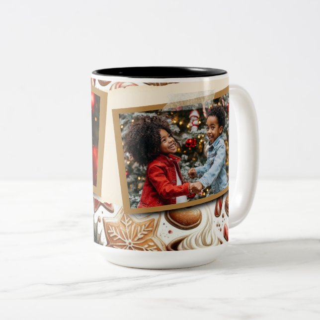 Gingerbread Christmas Themed Flat Holiday Two-Tone Coffee Mug (Front Right)