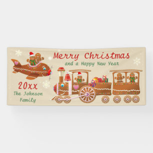 Gingerbread Christmas Train And Aeroplane Cartoon Banner
