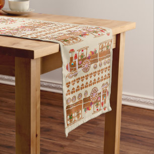 Gingerbread Christmas Trains Long Table Runner