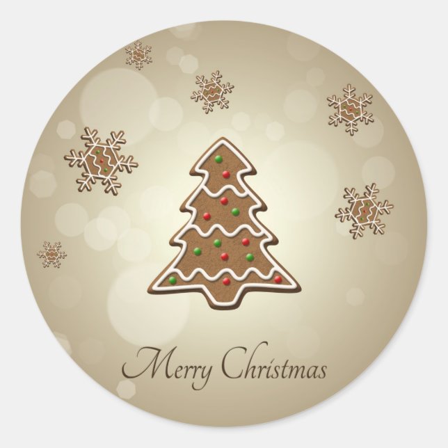 Gingerbread Christmas Tree Classic Round Sticker (Front)