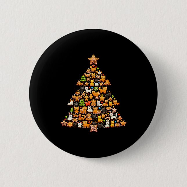 Gingerbread Christmas Tree Funny Gingerbread Anima 6 Cm Round Badge (Front)