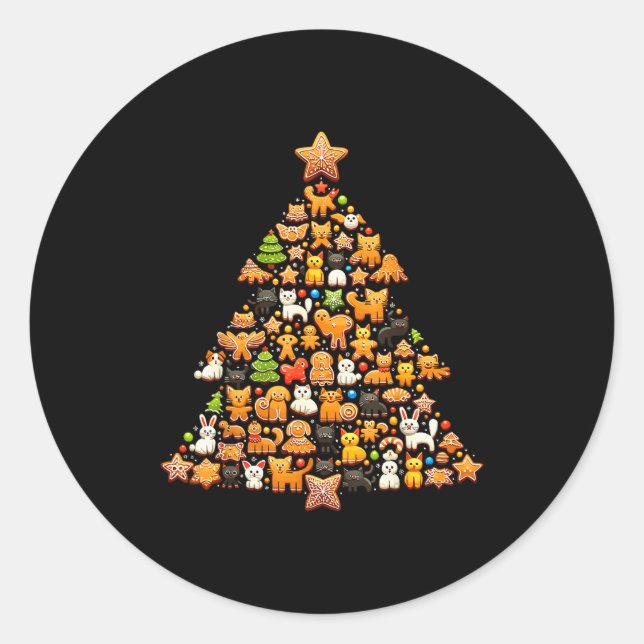 Gingerbread Christmas Tree Funny Gingerbread Anima Classic Round Sticker (Front)