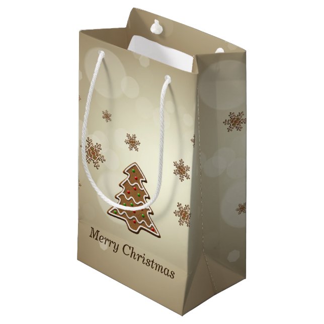 Gingerbread Christmas Tree Small Gift Bag (Front Angled)
